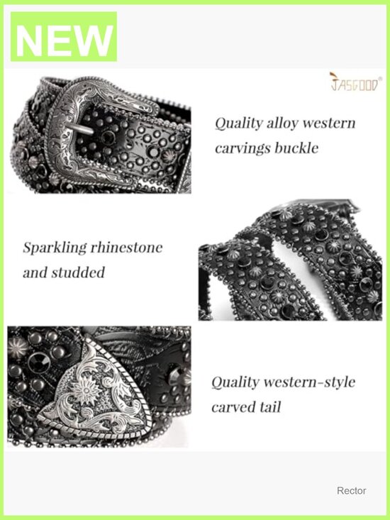 Bling Rhinestone Studded Western Belt for Jeans - 1.5\